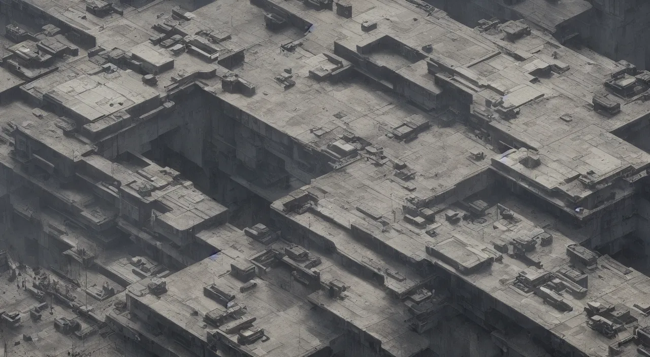 Image similar to big brutalist imperial military base on cliffs, drawing architecture, very long shot, top angle, imperial architecture in rogue one, pritzker architecture prize, brutalism architecture, jan urschel