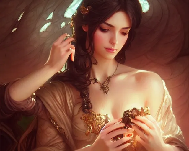 Image similar to nail manicure beautiful design, deep focus, d & d, fantasy, intricate, elegant, highly detailed, digital painting, artstation, concept art, matte, sharp focus, illustration, hearthstone, art by artgerm and greg rutkowski and alphonse mucha