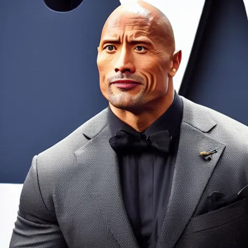 Image similar to Dwayne Johnson is looking intensely at the camera with one eyebrow up