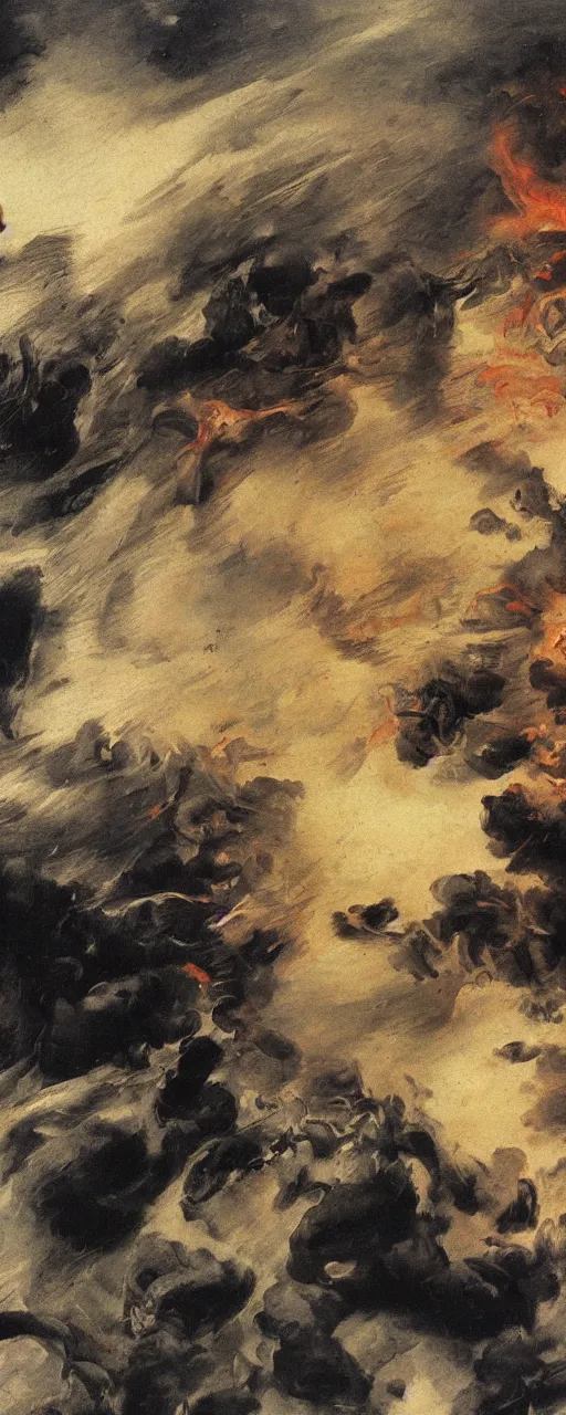 Prompt: a detail of a panting by francisco goya and ernst fuchs, angry faces fighting eachother, war, fire, dark stone, explosions, 8 k, trending on artstation.