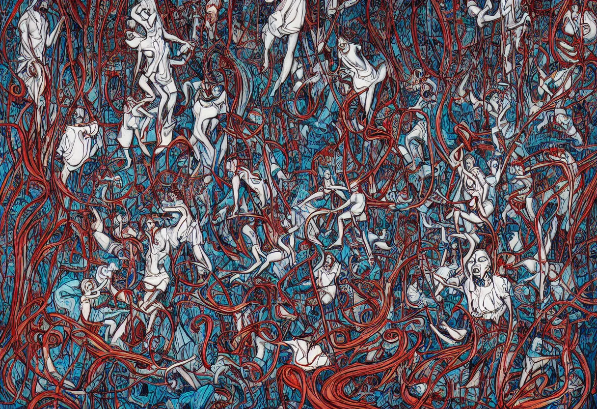 Prompt: devils in the cathedral by james jean