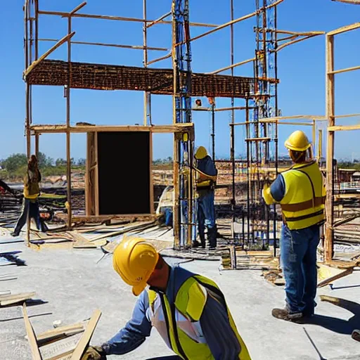 Image similar to construction workers working on a square portal photo