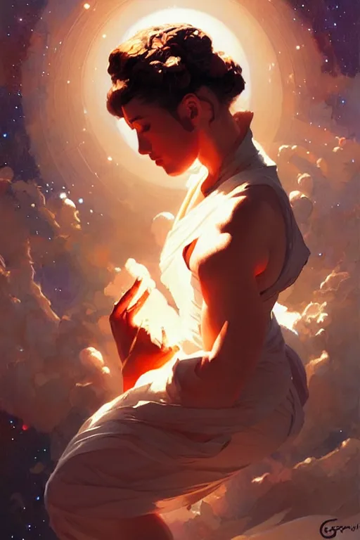 Prompt: space, buddhism, expressionnisme, painting by greg rutkowski, j. c. leyendecker, artgerm