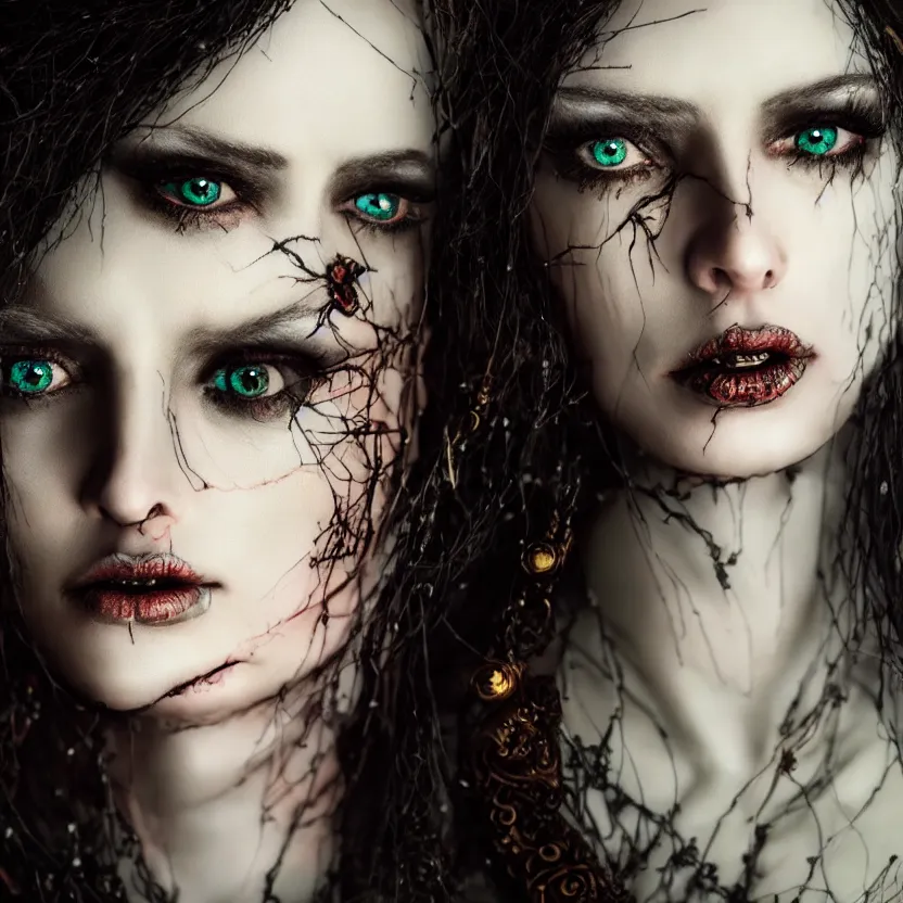 Image similar to single faced portrait of enchanting femenine witch, hyper attractive, seductive, very complex, hyper - maximalist, overdetailed, legendary cinematic, darkfantasy, archetype with timeless beauty breathtaking eyes, highly intricate, realism, perspicious detail, silent hill aesthetic, photorealistic, lifelike, dslr 8 k, unbeatable coherency, octane render