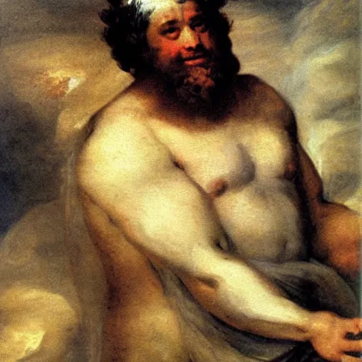 Prompt: zeus by francisco goya, mythological painting, oil painting