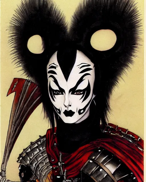 Prompt: portrait of a skinny punk goth kabuki wearing armor by simon bisley, john blance, frank frazetta, fantasy, thief warrior