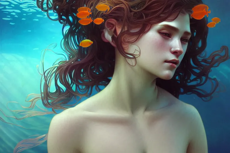 Image similar to beautiful underwater portrait, highly detailed, digital painting, artstation, sharp focus, illustration, art by tan zi and ayanamikodon and alphonse mucha and wlop