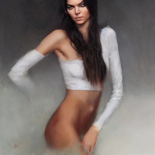 Image similar to fashion model kendall jenner by Ron English by Richard Schmid by Jeremy Lipking by moebius by atey ghailan