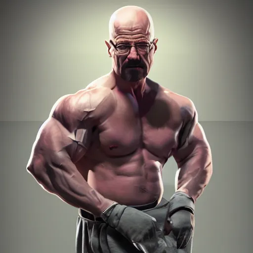 Image similar to walter white as an aggressive muscular bodybuilder, dynamic lighting, photorealistic concept art, trending on artstation, stunning visuals, creative, cinematic, ultra detailed