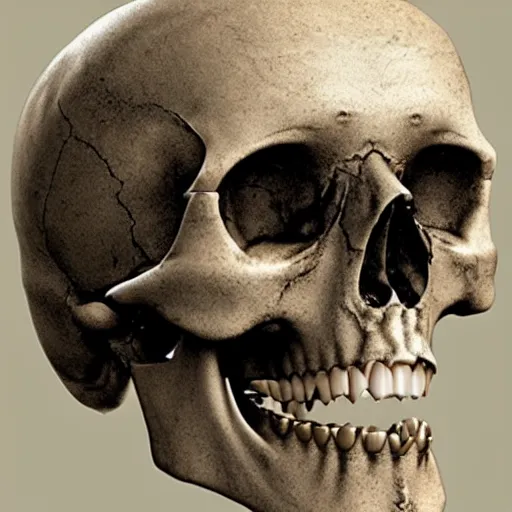 Prompt: human skull with big hole on top