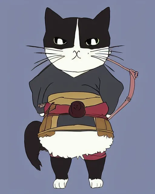 Image similar to cat dressed as a samurai in the style of studio ghibli