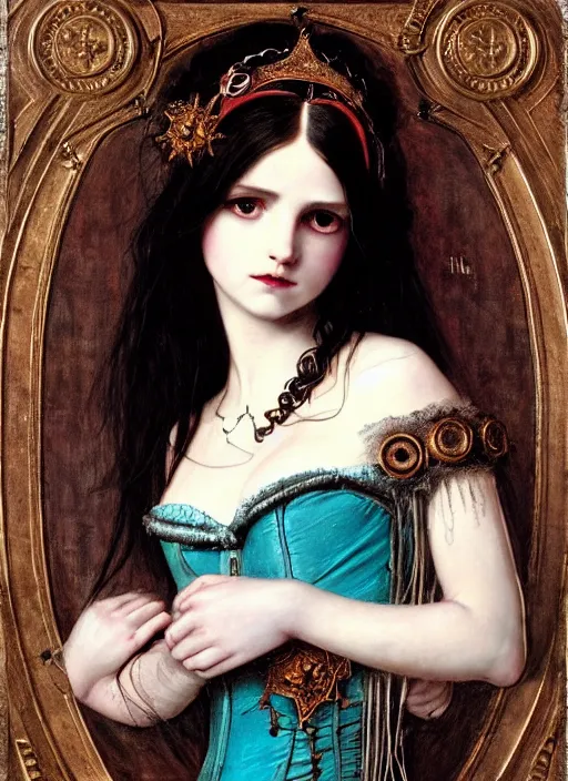 Image similar to ( ( gothic # ) ) princess portrait *. *. by william henry hunt * *, highly detailded, turquoise rust, steampunk, battle angel alita