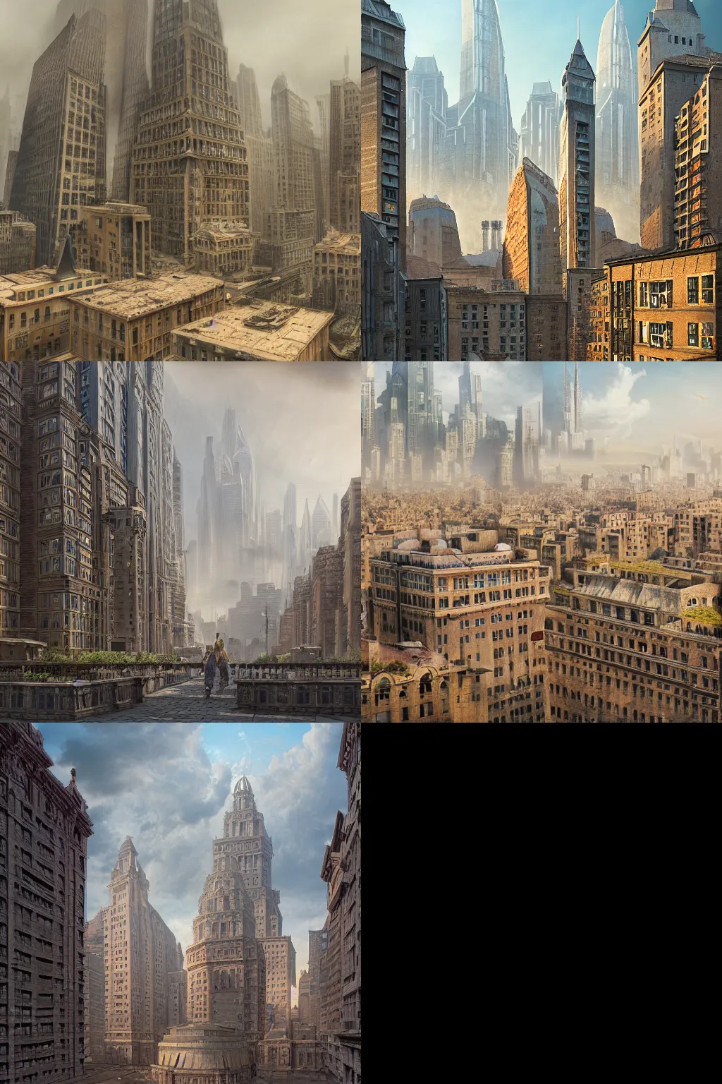 Prompt: an artistic photograph of some buildings in a city, a matte painting by Otakar Kubín, polycount, romanesque, matte drawing, matte painting, panorama