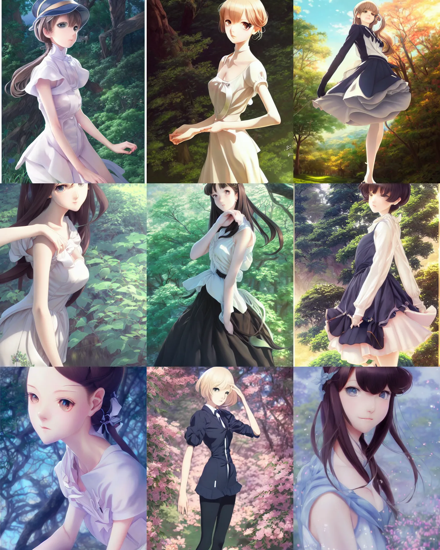 Prompt: girl full - body full - portrait elegant clothes clothing elegance trending on artstation drawn by range murata and makoto shinkai extremely infinite detail and correct anatomy painting artstation trending girl portrait by range murata and leyendecker with a nature forest majestic background extremely detailed image volumetric lighting art most fine lighting most fine face most fine beautiful art