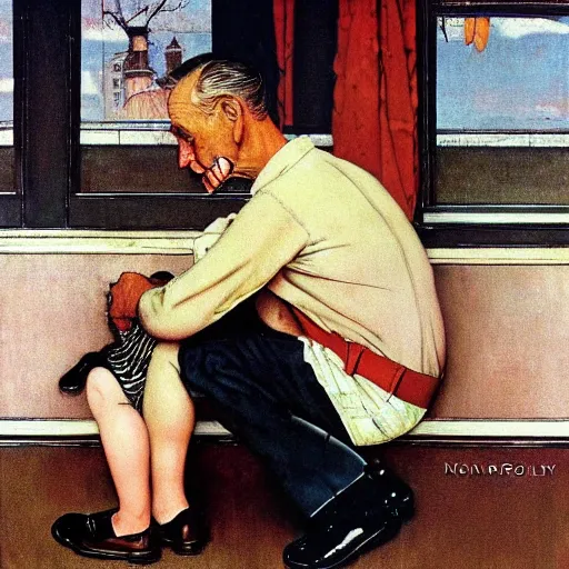 Image similar to lonely daddy painting by norman rockwell