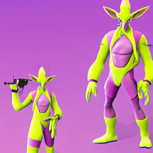 Image similar to pink alien with tall ears and yellow eyes fortnite character c 9. 0