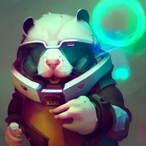 Prompt: scared hamster as overwatch character, digital illustration portrait design, by android jones and greg rutkowski, retrowave color scheme, detailed, cinematic lighting, wide angle action dynamic portrait