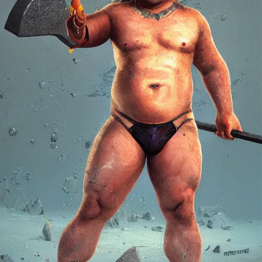 Image similar to hyperrealistic mixed media image of jack black in a bikini donning a mighty axe, stunning 3 d render inspired art by istvan sandorfi and greg rutkowski, perfect symmetry, realistic, highly detailed attributes and atmosphere, dim volumetric cinematic lighting, 8 k octane extremely hyper - detailed render, post - processing, masterpiece,