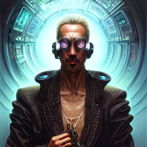 Image similar to front shot of a cyberpunk criminal mastermind character, intricate, elegant, highly detailed, centered, digital painting, artstation, concept art, smooth, sharp focus, illustration, artgerm, Tomasz Alen Kopera, Peter Mohrbacher, donato giancola, Joseph Christian Leyendecker, WLOP, Boris Vallejo, mugshot!!!!!, ugly!!!!!!