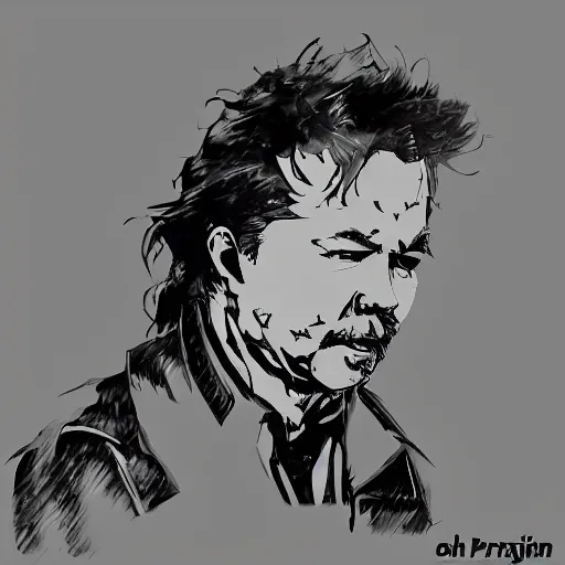 Image similar to john prine in the style of yoji shinkawa