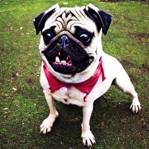 Image similar to a zombie pug, dog,