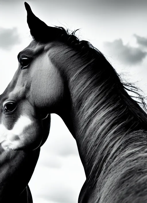 Image similar to two horses black and white portrait white sky in background