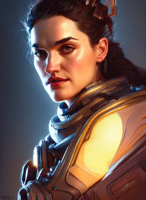 Image similar to portrait of apex legends katie mcgrath, intricate, elegant, glowing lights, highly detailed, digital painting, artstation, glamor pose, concept art, smooth, sharp focus, illustration, art by artgerm and greg rutkowski, artey freytag