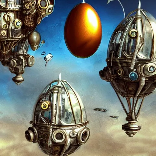 Image similar to flying city in a mechanical egg, sky, steampunk!!!, fantasy art, steampunk, masterpiece, unreal