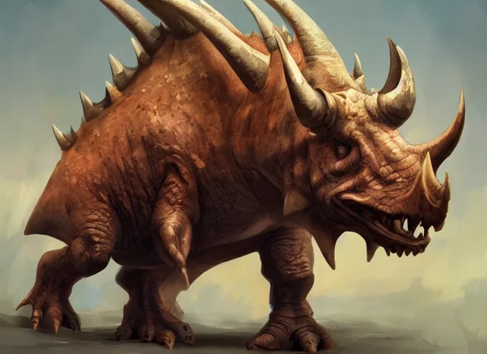 Image similar to character design for a triceratops made by cookies, oil painting by jama jurabaev, extremely detailed, brush hard, artstation, for aaa game, high quality, brush stroke