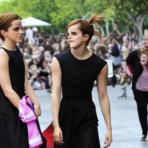 Prompt: emma watson tackling emma watson