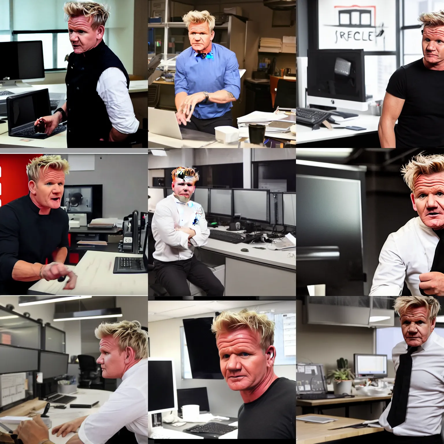 Prompt: Gordon Ramsay working in an office shouting at his computer