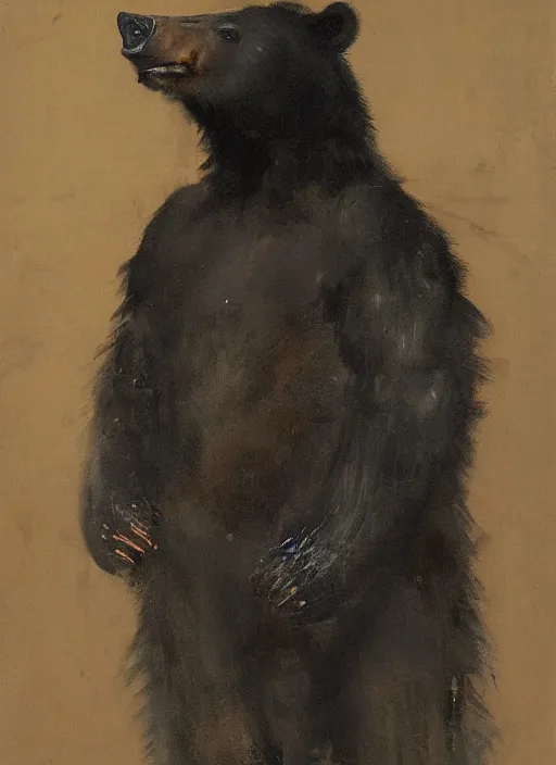 Image similar to portrait painting of anthropomorphic black bear in edo period mens japanese clothes by jeremy mann, only one head single portrait