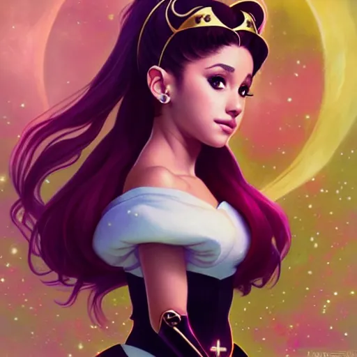 Image similar to ariana grande as sailor moon, fantasy, intricate, elegant, highly detailed, digital painting, artstation, concept art, matte, sharp focus, illustration, art by Artgerm and Greg Rutkowski and Alphonse Mucha