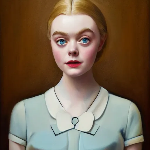 Prompt: portrait of a elle fanning trapped in a 5 0 s tv show, detailed realism face in painting, detailed beautiful portrait, oil painting masterpiece, 8 k resolution, smooth, sharp focus, trending on artstation, by rembrandt