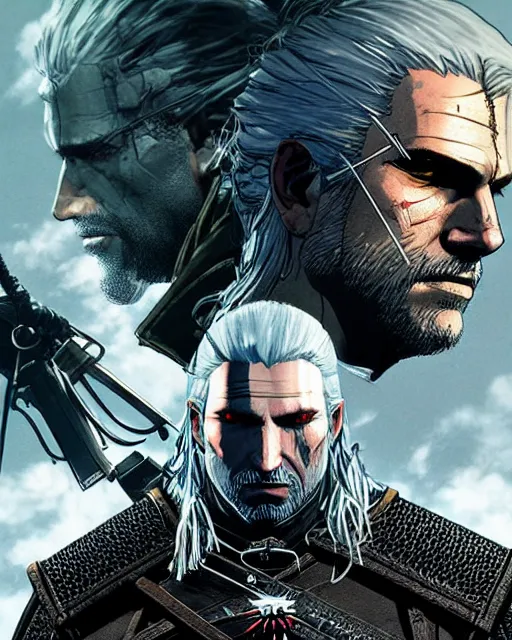 Image similar to witcher boxart by yoji shinkawa and yoji shinkawa and yoji shinkawa and yoji shinkawa