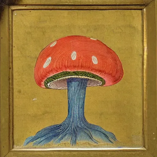 Image similar to 1 5 th century painting of a mushroom divinity