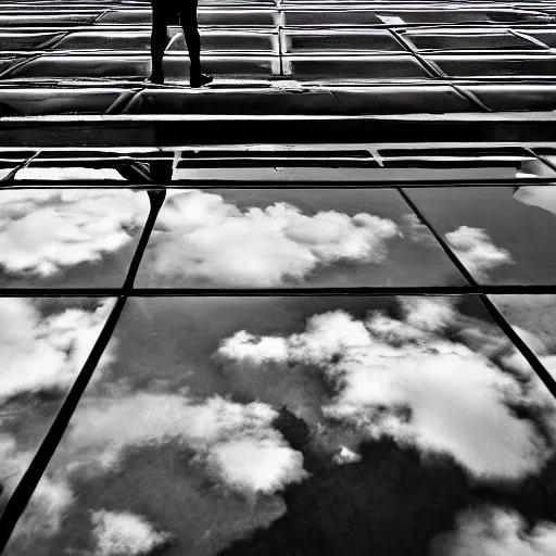 Image similar to lomography street photo wide angle clouds high contrast reflection, optical illusion