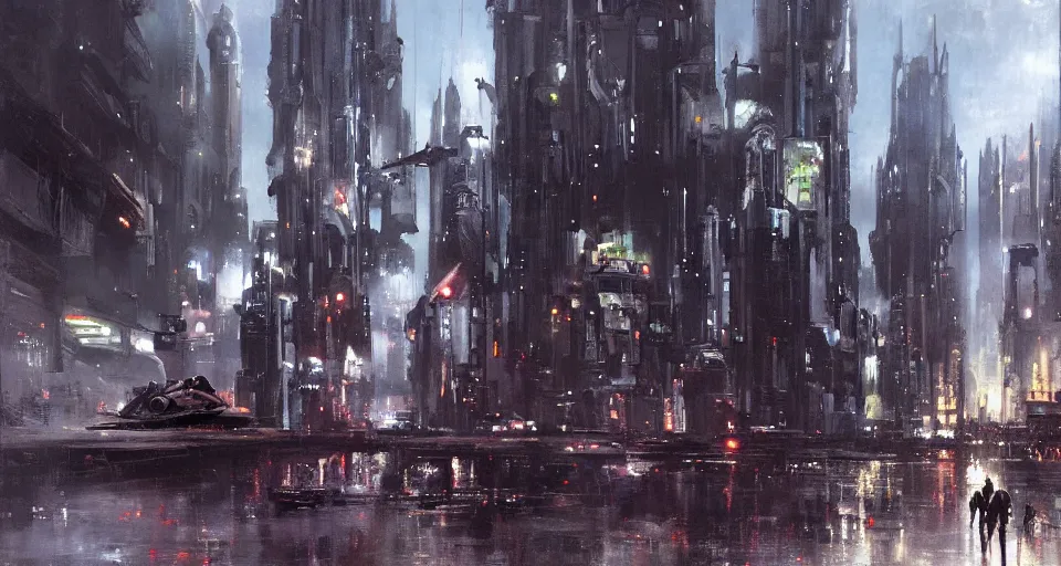 Image similar to star wars cityscape, by jeremy mann, peter elson.