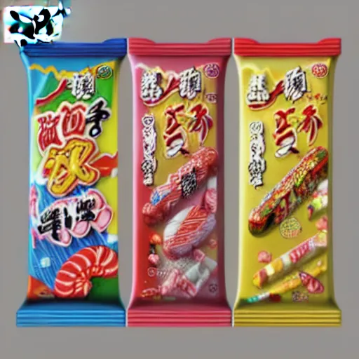 Prompt: 8 k 3 d model rendering of japanese candy package, high textured, conceptual, intricate detailed painting, illustration sharp detail, manga 1 9 9 0