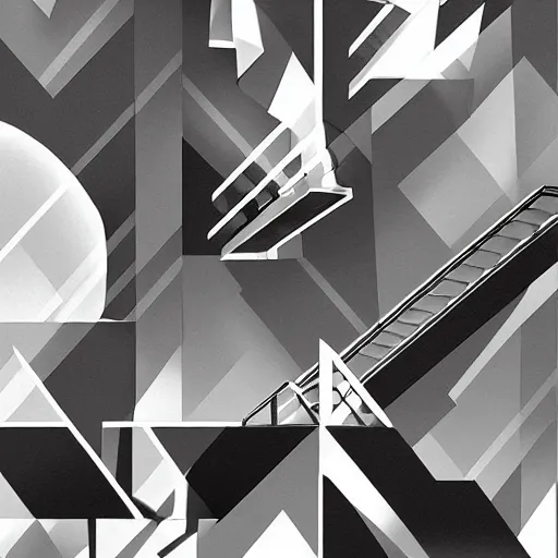 Image similar to A black and white freemasonic chequered surrealist digital painting of a stairway to into the clouds in the art style of jeff koons, Gilbert williams, Edwin Frederic Church and Christopher Balaskas, trending on artstation, 4k UHD