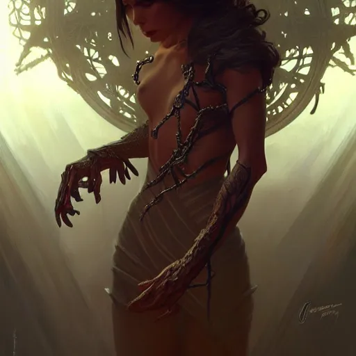 Image similar to cinematic scene bodytaker plant from d & d, intricate, elegant, highly detailed, digital painting, artstation, concept art, smooth, sharp focus, illustration, thriller atmosphere, art by artgerm and greg rutkowski and alphonse mucha