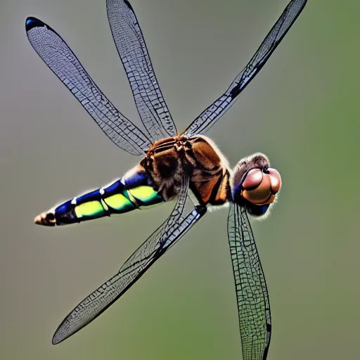 Prompt: a dragonfly - cat - hybrid, animal photography, wildlife photo