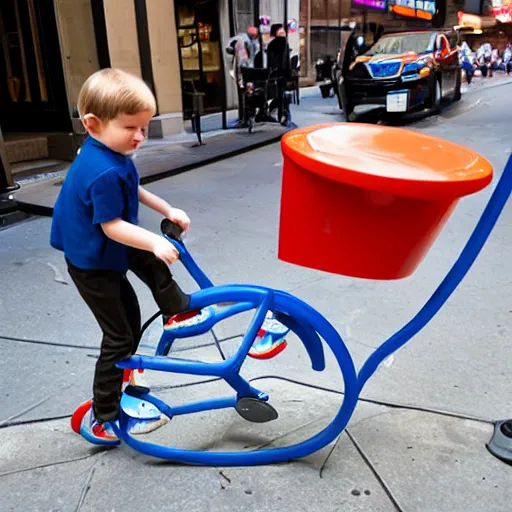 Prompt: a kiddie ride that is coin operated on the sidewalk in nyc