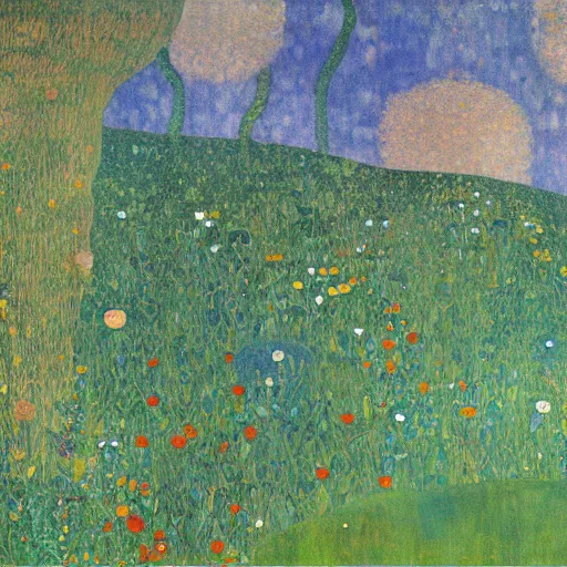 Image similar to painting of a lush natural scene on an alien planet by gustav klimt. beautiful landscape. weird vegetation. cliffs and water.