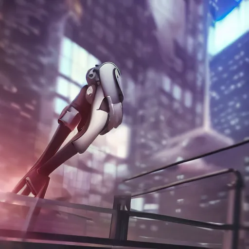 Prompt: digital anime art, award winning render, girl with a robotic arm standing in a futuristic city , 40mm lense, gaussian blur.