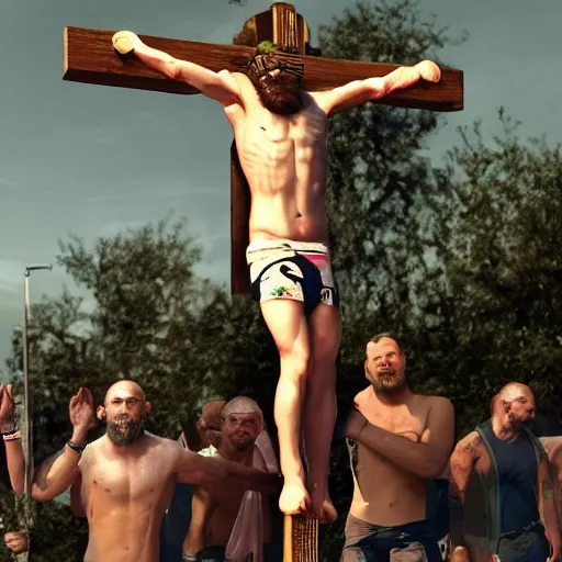 Image similar to crucifixion of conor mcgregor, octane render