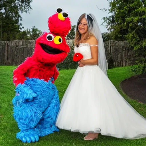 Prompt: elmo and cookie monster getting married