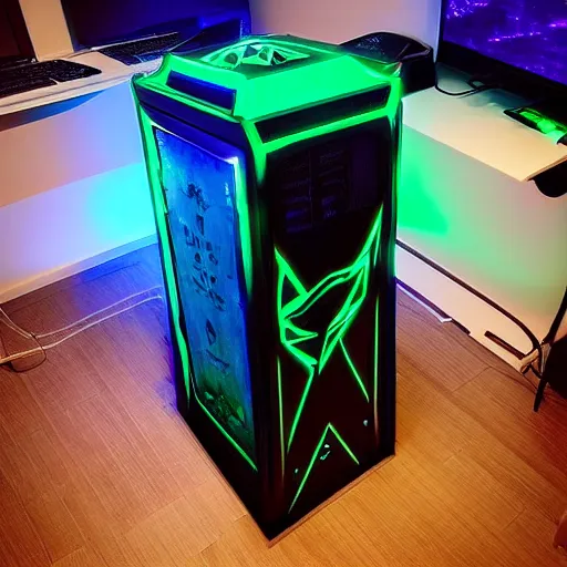 Prompt: “Gaming Tardis made by Razer or Alienware, Water Cooled”