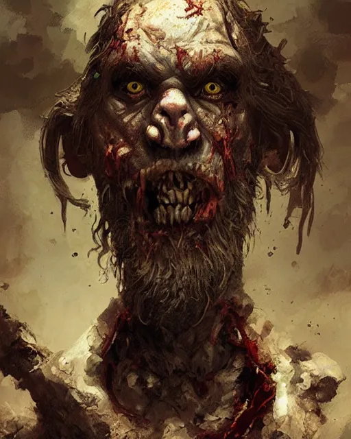 Image similar to hyper realistic photo portrait zombie dwarf cinematic, greg rutkowski, james gurney, mignola, craig mullins, brom