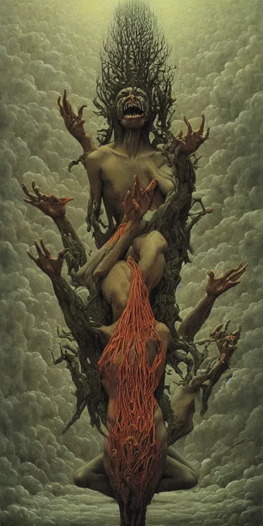 Image similar to an amazing masterpiece of art by gerald brom, Zdzisław Beksiński, ecstasy